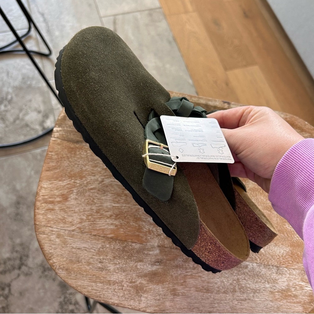 New Birkenstock Boston Braid Clogs Thyme Suede Free People - Picture 7 of 7